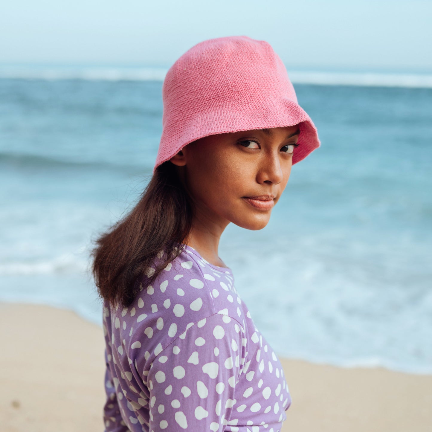 Florette Crochet Bucket Hat In Pink