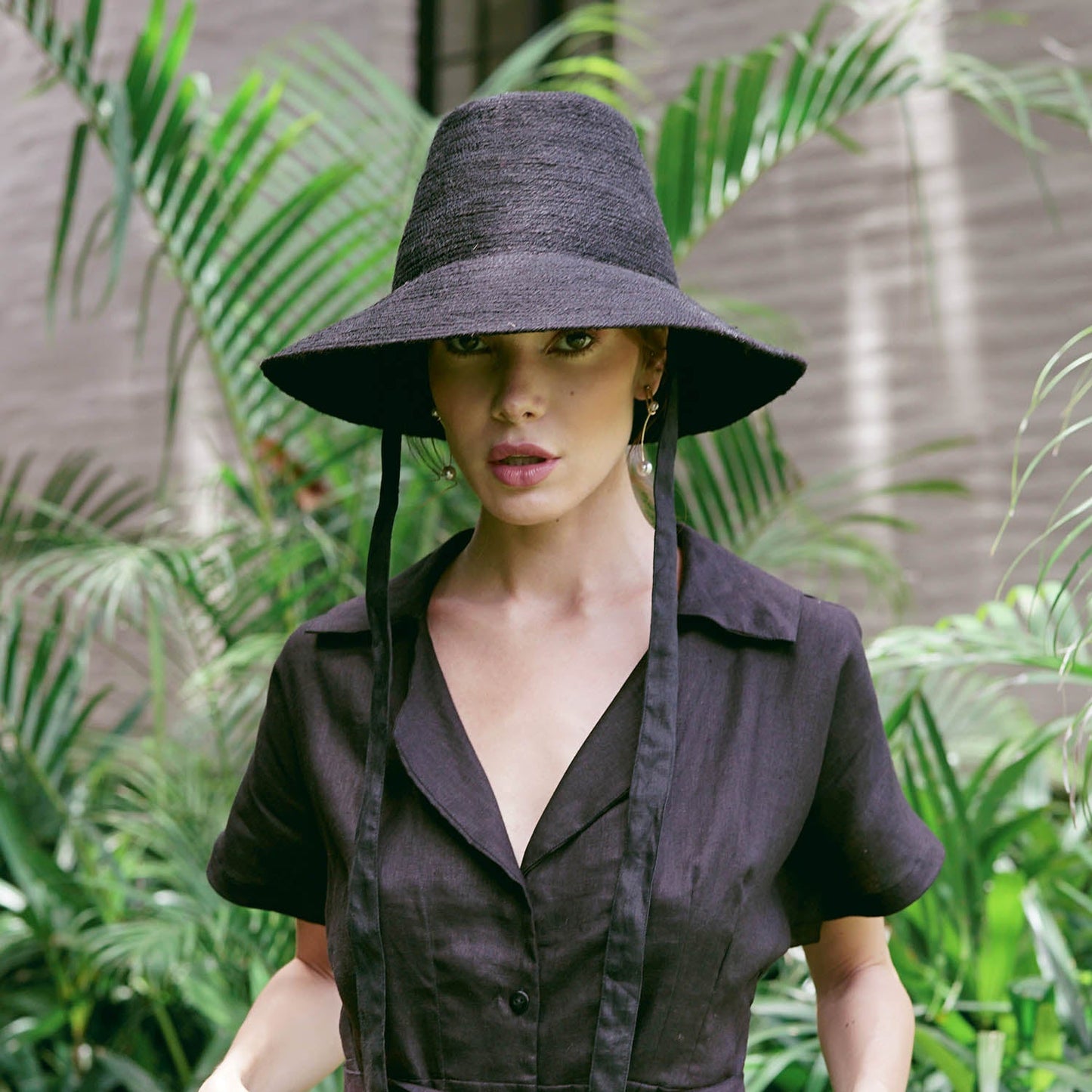 Jute Straw Hat In Black