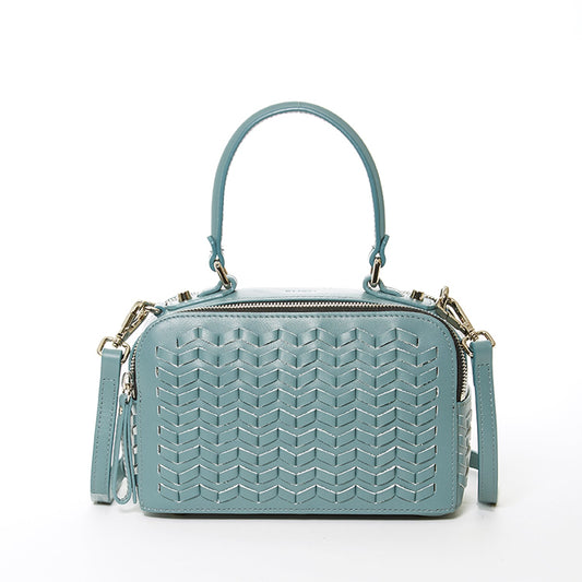 The Kayla Woven Leather Crossbody Bag Blue