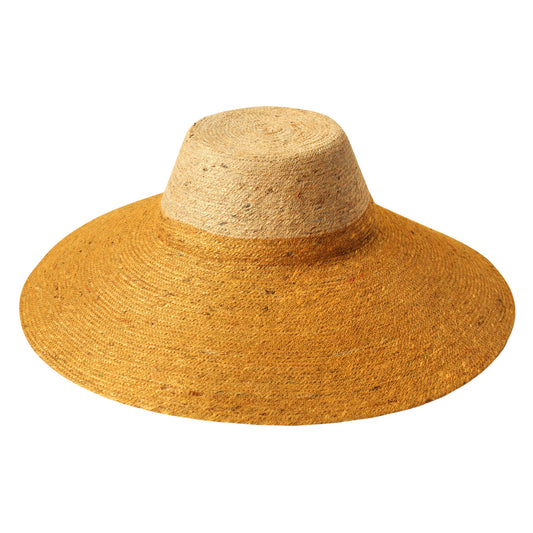 RIri Duo Jute Handwoven Straw Hat In Nude & Golden Yellow