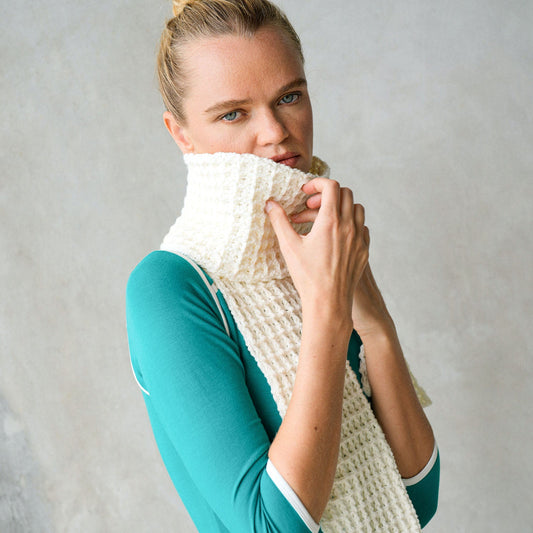 Waffle Crochet Scarf in Off White