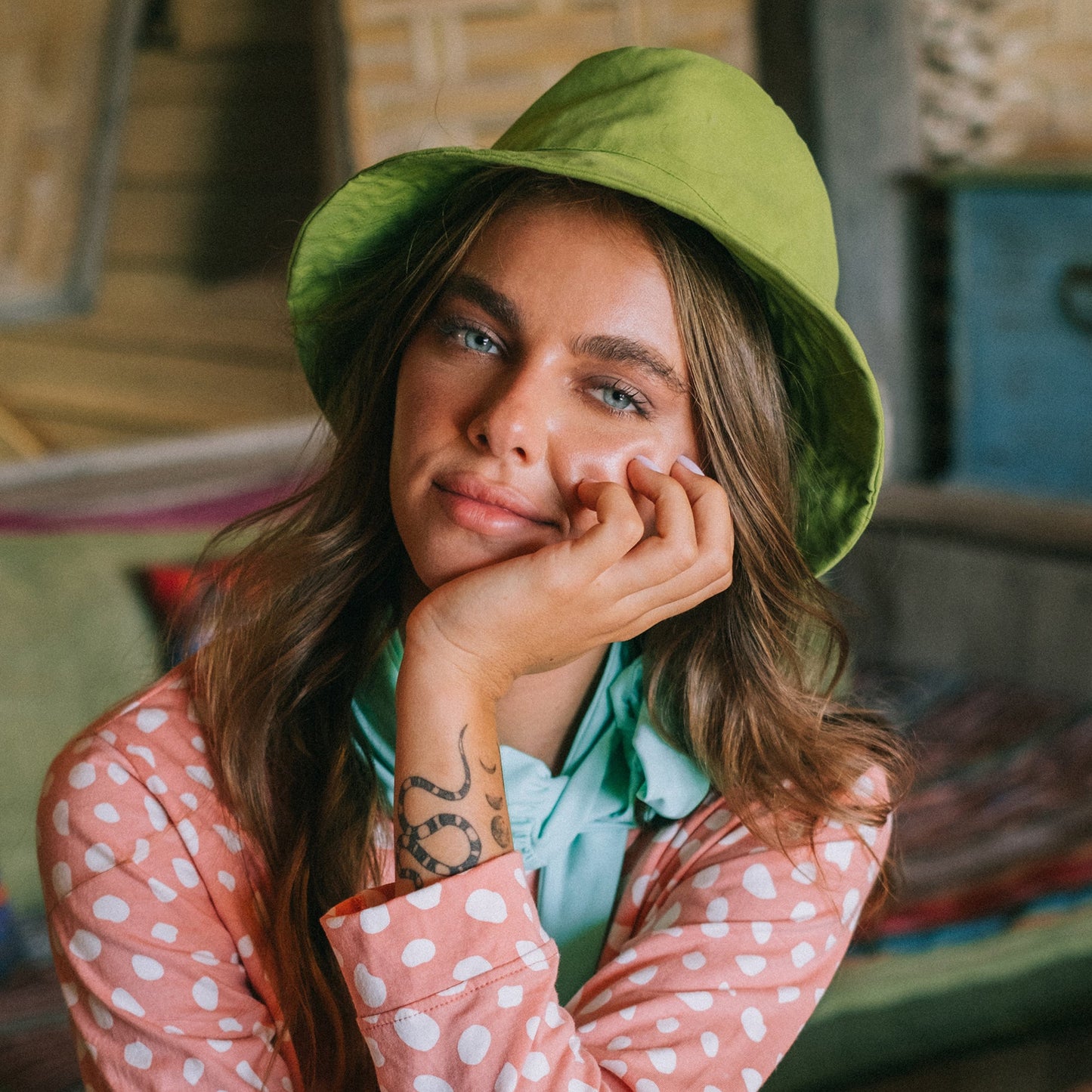 Seaside Cotton Bucket Hat in Lime Green