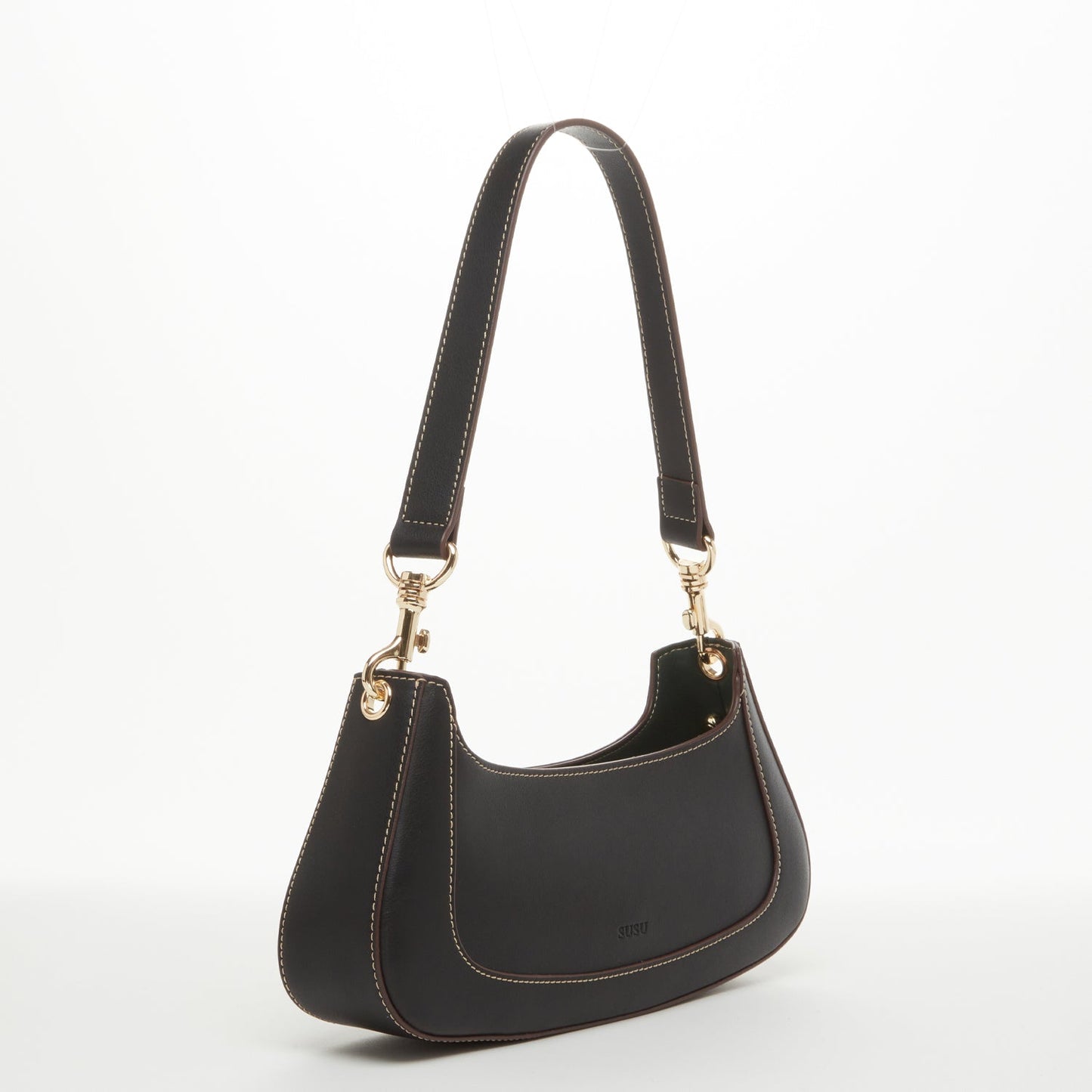 The Emily Leather Baguette Bag Black