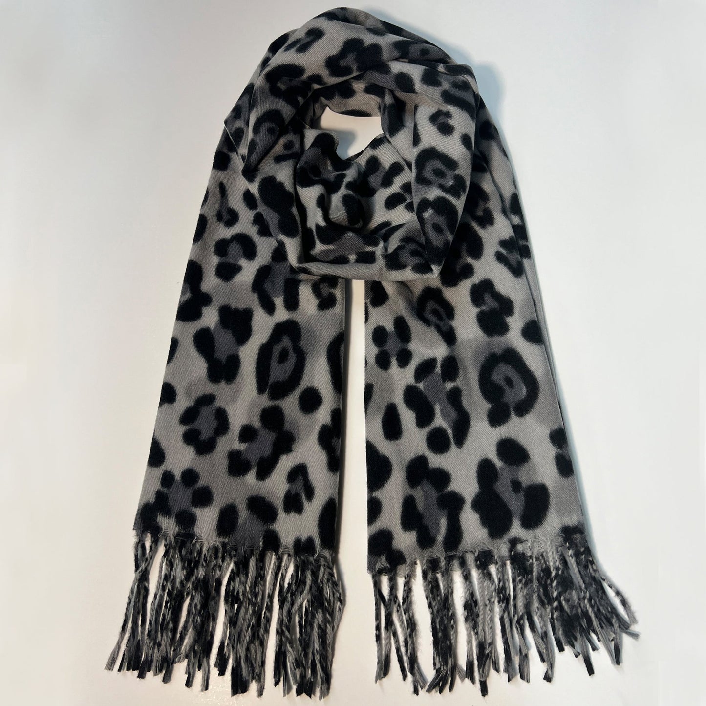 Gray Leopard Print Scarf