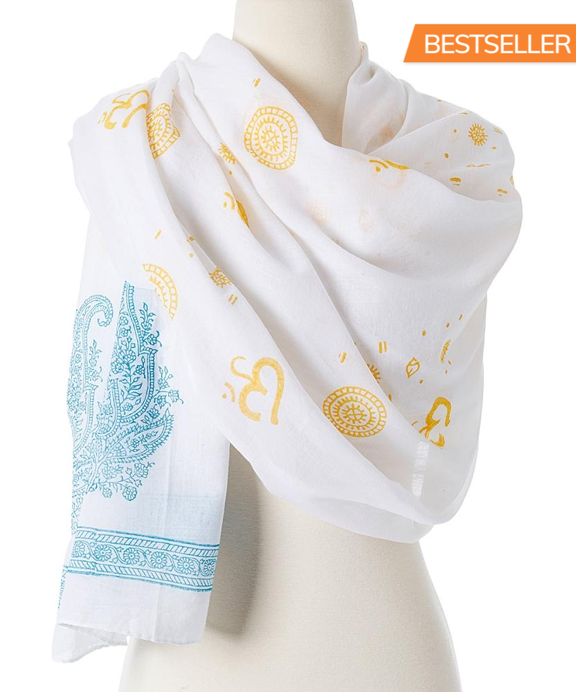 Shanti paisley design hand block printed cotton shawl